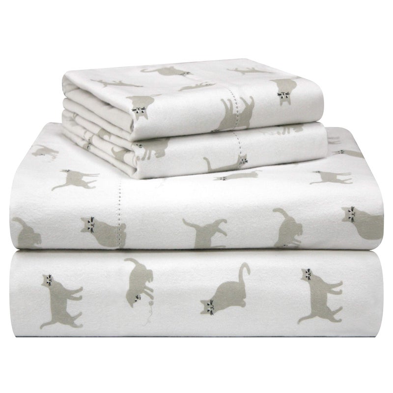 Pointehaven 180 GSM Velvet Feel Luxury 100% Cotton Printed Flannel Sheet Set, King, Cats - Warm & Cozy - Pre-Shrunk -Deep Pockets - Elastic All Around-Comfy Double Brushed - - Image 1